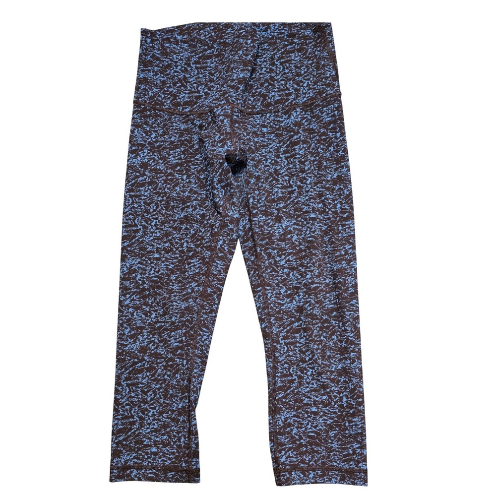 Lululemon Women's Size 8 High Rise Cropped Leggings Blue Black Crackle Print